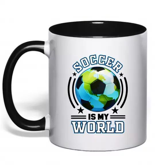 Чашка с цветной ручкой Soccer is my world Черный фото