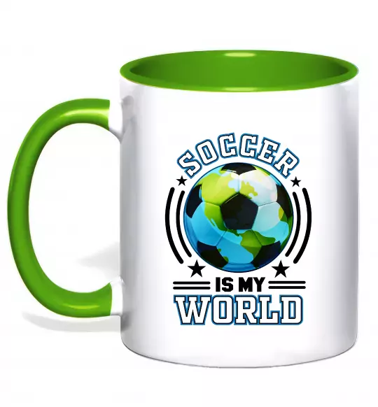 Чашка с цветной ручкой Soccer is my world Зеленый фото