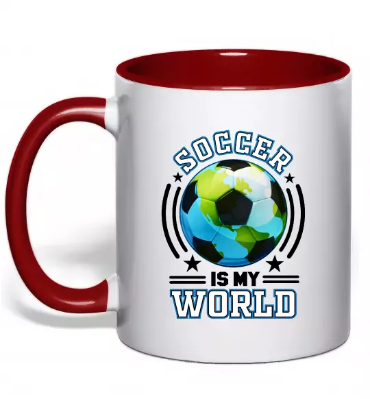 Чашка с цветной ручкой Soccer is my world Красный фото