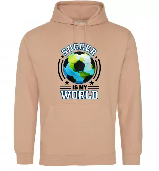 Мужская толстовка (худи) Soccer is my world Песочный фото