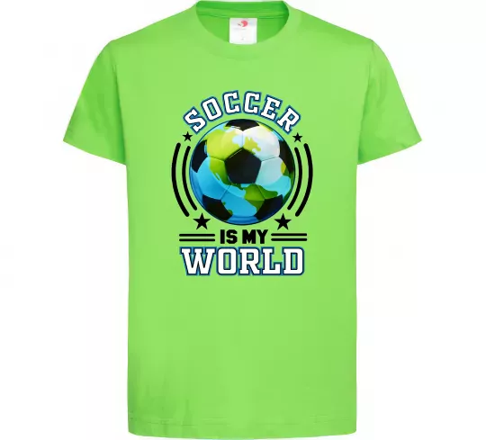 Детская футболка Soccer is my world Лаймовый фото