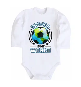 Детский боди Soccer is my world Белый фото