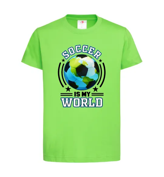 Дитяча футболка Soccer is my world Лаймовий фото