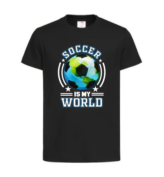 Дитяча футболка Soccer is my world Чорний фото