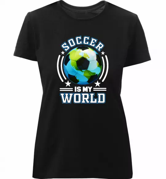 Женская премиум футболка Soccer is my world Черный фото