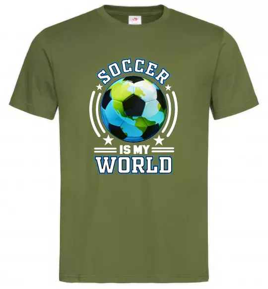 Мужская футболка Soccer is my world Оливковый фото