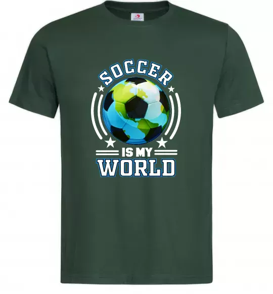Мужская футболка Soccer is my world Темно-зеленый фото