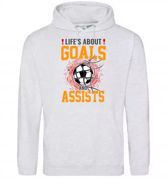 Женская толстовка (худи) Goals and assists Серый меланж фото