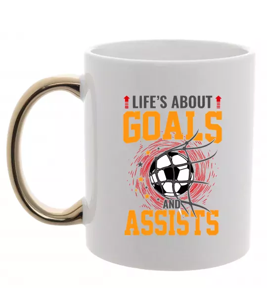 Чашка с цветной ручкой Goals and assists Золото фото