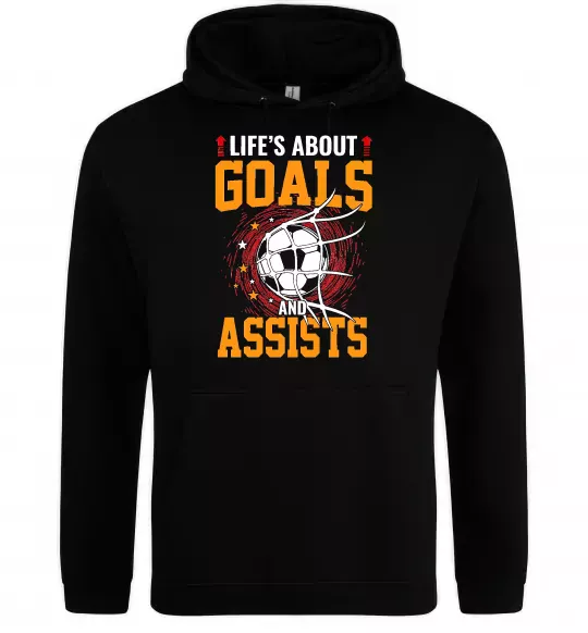 Мужская толстовка (худи) Goals and assists Черный фото
