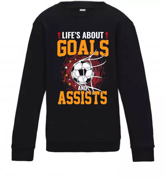 Детский Свитшот Goals and assists Черный фото