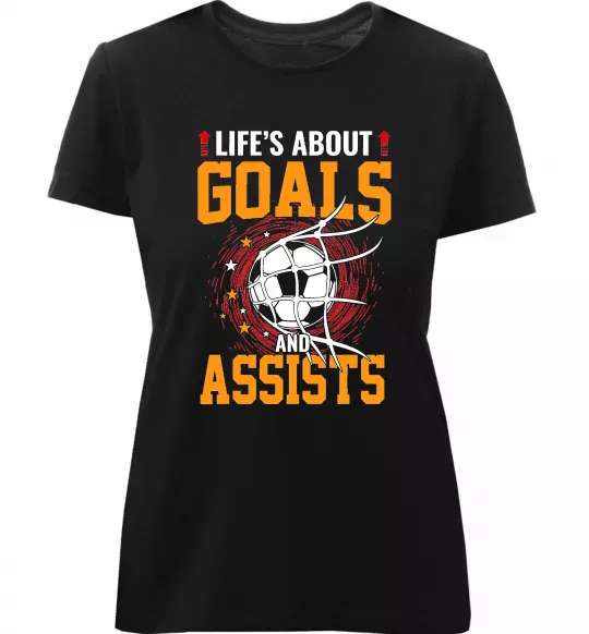 Жіноча преміум футболка Goals and assists Чорний фото