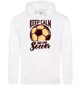 Мужская толстовка (худи) Keep calm and love Soccer Белый фото