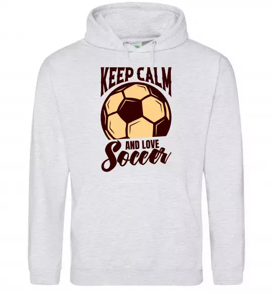 Мужская толстовка (худи) Keep calm and love Soccer Серый меланж фото