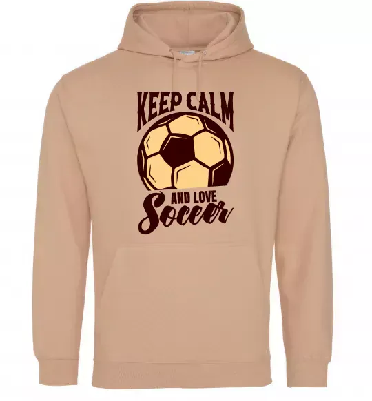 Мужская толстовка (худи) Keep calm and love Soccer Песочный фото