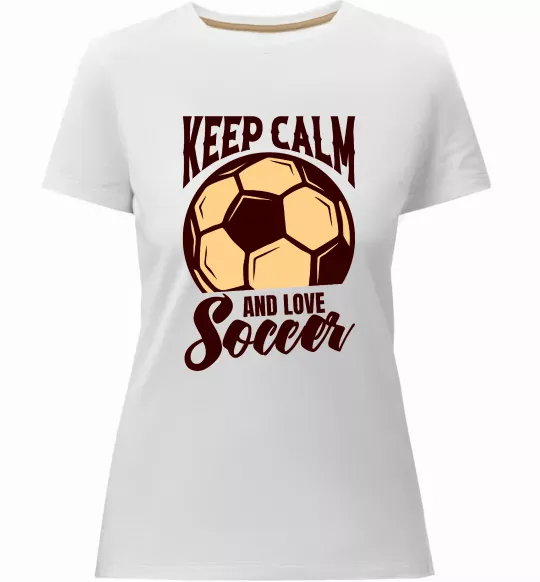 Женская премиум футболка Keep calm and love Soccer Белый фото