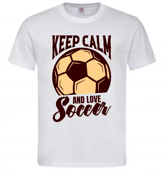 Мужская футболка Keep calm and love Soccer Белый фото