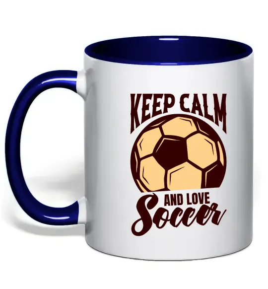 Чашка з кольоровою ручкою Keep calm and love Soccer Глибокий темно-синій фото