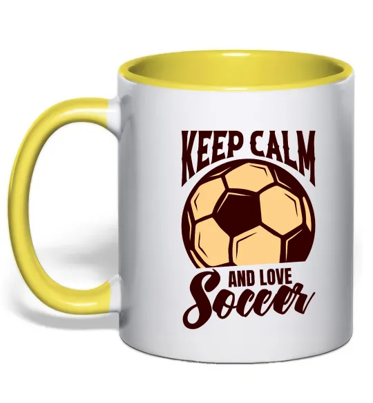 Чашка с цветной ручкой Keep calm and love Soccer Лимонный фото