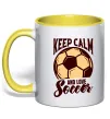 Чашка с цветной ручкой Keep calm and love Soccer Лимонный фото