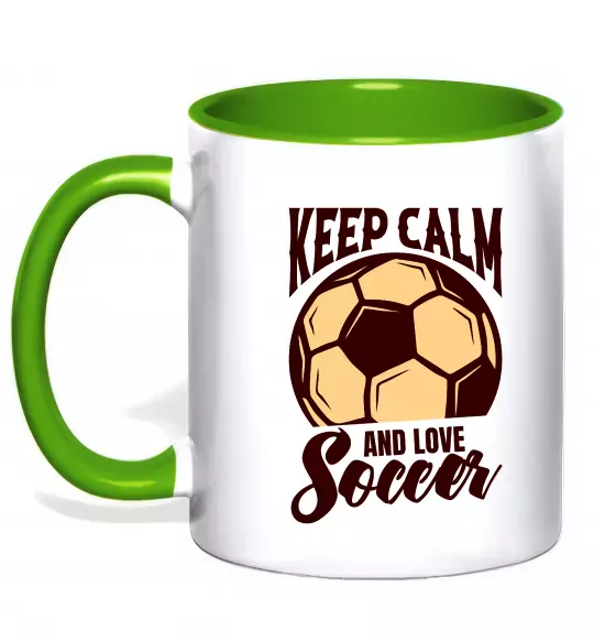 Чашка з кольоровою ручкою Keep calm and love Soccer Зелений фото