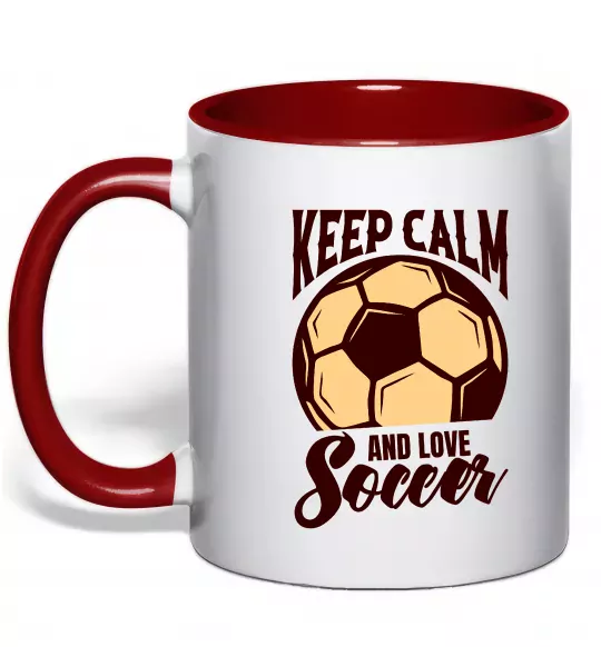 Чашка з кольоровою ручкою Keep calm and love Soccer Червоний фото