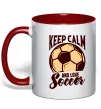 Чашка з кольоровою ручкою Keep calm and love Soccer Червоний фото