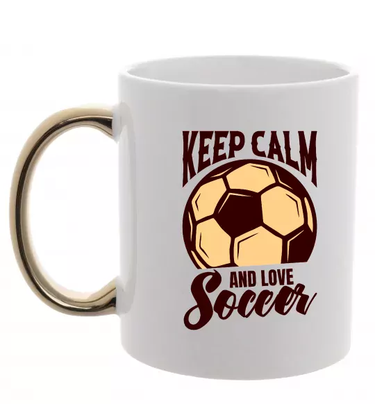 Чашка з кольоровою ручкою Keep calm and love Soccer Золото фото