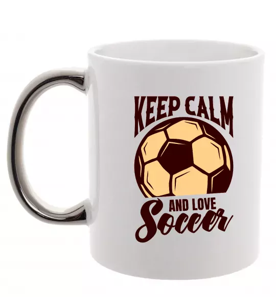 Чашка з кольоровою ручкою Keep calm and love Soccer Срібло фото