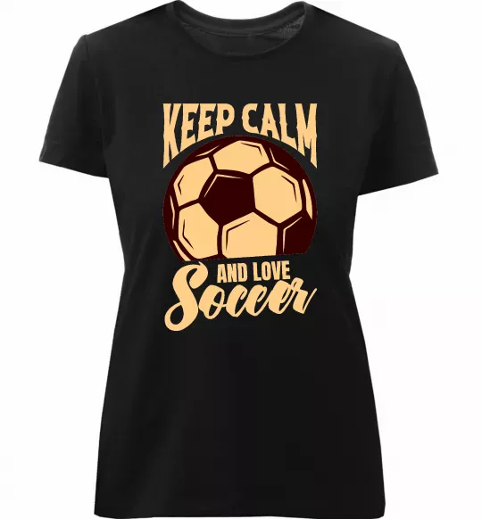 Женская премиум футболка Keep calm and love Soccer Черный фото