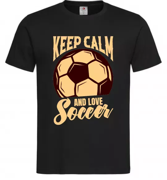 Мужская футболка Keep calm and love Soccer Черный фото