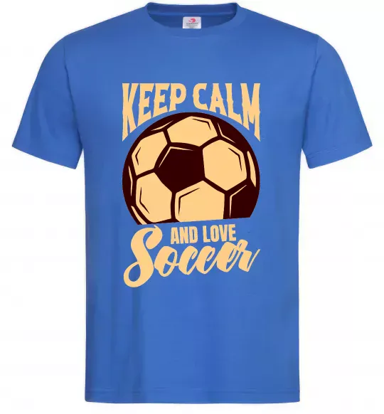 Мужская футболка Keep calm and love Soccer Ярко-синий фото