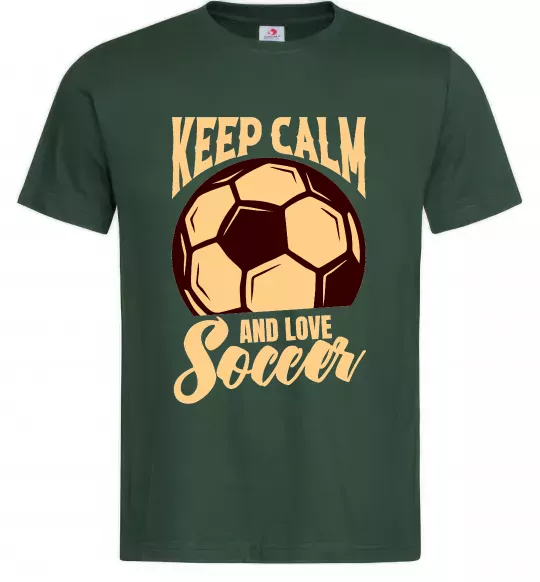 Мужская футболка Keep calm and love Soccer Темно-зеленый фото