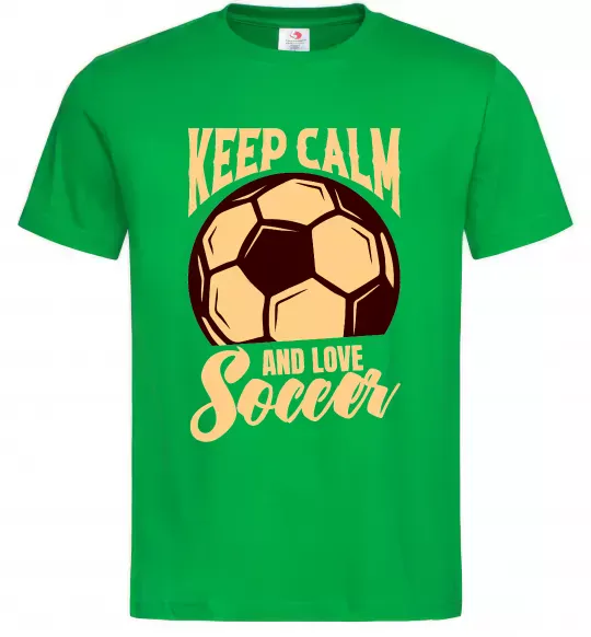 Мужская футболка Keep calm and love Soccer Зеленый фото