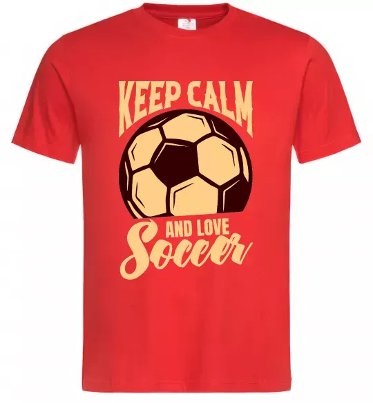 Мужская футболка Keep calm and love Soccer Красный фото