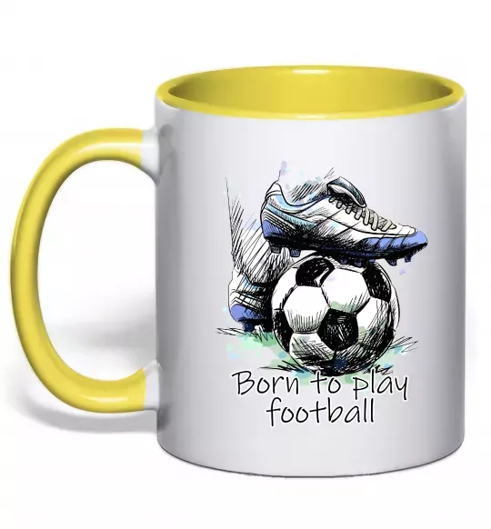 Чашка с цветной ручкой Born to play football Солнечно желтый фото