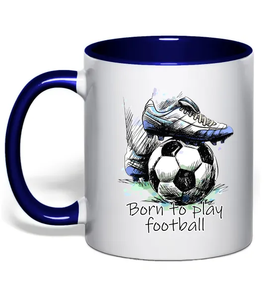 Чашка с цветной ручкой Born to play football Глубокий темно-синий фото
