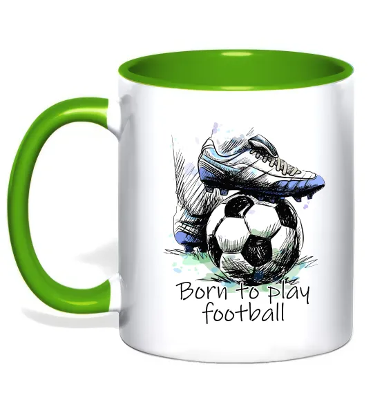 Чашка з кольоровою ручкою Born to play football Лаймовий фото
