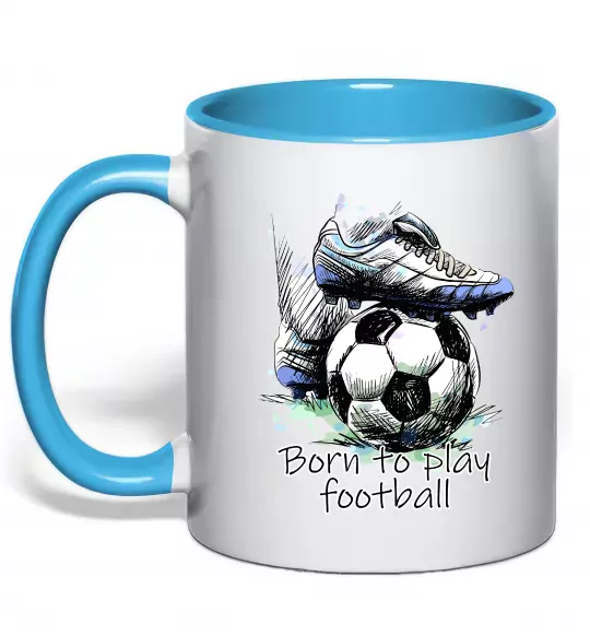 Чашка с цветной ручкой Born to play football Голубой фото
