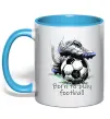 Чашка с цветной ручкой Born to play football Голубой фото
