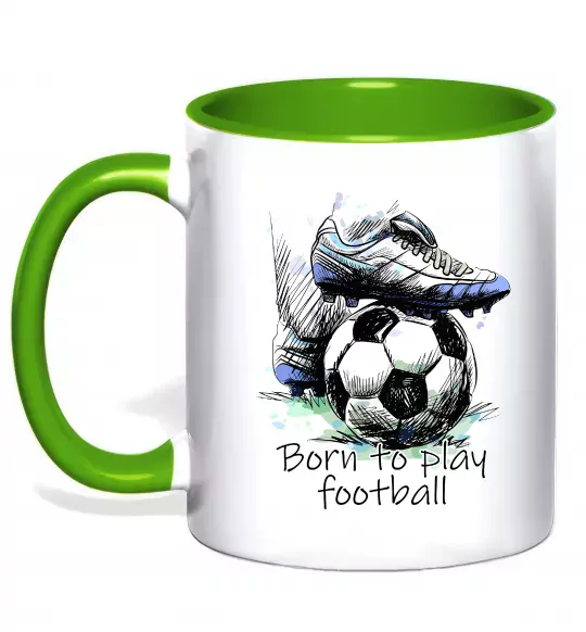 Чашка с цветной ручкой Born to play football Зеленый фото
