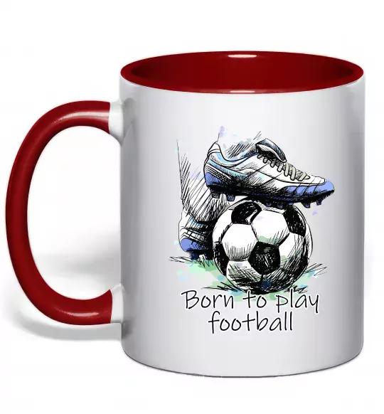 Чашка с цветной ручкой Born to play football Красный фото
