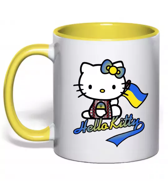 Чашка з кольоровою ручкою Hello kitty українка Сонячно жовтий фото