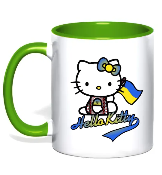 Чашка с цветной ручкой Hello kitty українка Лаймовый фото
