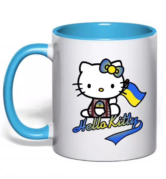 Чашка з кольоровою ручкою Hello kitty українка Блакитний фото