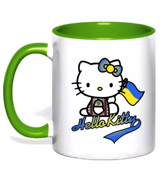 Чашка з кольоровою ручкою Hello kitty українка Зелений фото