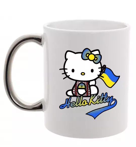 Чашка з кольоровою ручкою Hello kitty українка Срібло фото