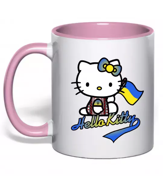 Чашка з кольоровою ручкою Hello kitty українка Ніжно рожевий фото