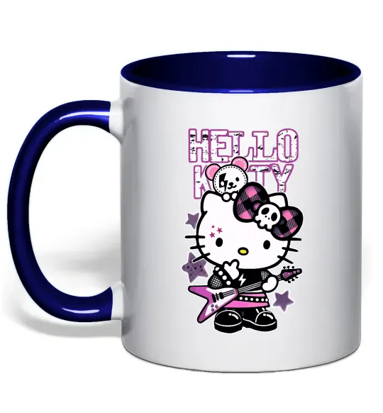 Чашка з кольоровою ручкою Rock kitty Глибокий темно-синій фото