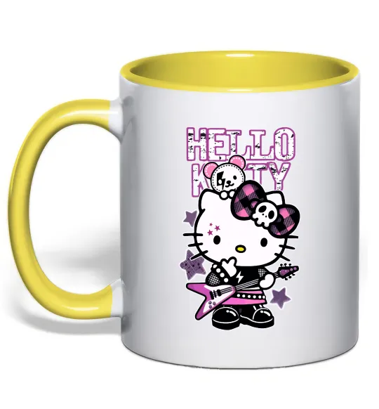 Чашка з кольоровою ручкою Rock kitty Лимонний фото